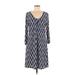 Tacera Casual Dress - A-Line V Neck 3/4 sleeves: Blue Chevron/Herringbone Dresses - Women's Size Medium