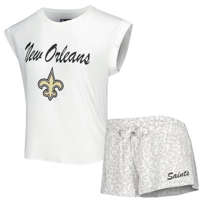 Women's Concepts Sport White/Cream New Orleans Saints Montana Knit T-Shirt & Shorts Sleep Set