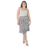 Plus Size Black Floral Print Elastic Waist Below Knee Length Skirt