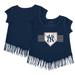 Girls Youth Tiny Turnip Navy New York Yankees Base Stripe Fringe T-Shirt