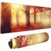 Fall Autumn Rustic Wood Yellow Forest Sunset Red Leaves Mouse Pad XL Extended Desk Mat Non Slip Rubber Base Stitched Edge Gaming Pc Desktop Large Mice Pad 31.5 x 11.8 Inch