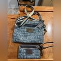 Coach Bags | Coach New York Poppy Signature Wordblock Denim Purse And Zipper Wallet | Color: Blue | Size: 13 Inches Long 10 Inches High