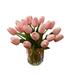 Primrue Real Touch Tulip Floral Arrangement In Glass Vase w/ Faux Water Faux Silk in Pink | 10 H x 10.5 W x 5 D in | Wayfair