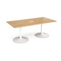 Trumpet base rectangular boardroom table 2000mm x 1000mm with central cutout 272mm x 132mm - white base, oak top (Made-to-order 4 - 6 week lead time)