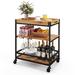 Costway 3 Tiers Industrial Bar Serving Cart with Utility Shelf and Handle Racks-Natural