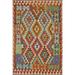 Southwestern Kilim Area Rug Hand-Woven Geometric Wool Carpet - 4'0"x 6'0"