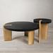 Evari Modern Farmhouse Round Coffee Table Set Oak Solid Wood Gold Legs for Living Room - 37" D x 17" H