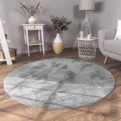 Fellteppich PACO HOME "Kunstfell Soft 380", grau (anthrazit), H:14mm Ø:200cm, Polyester, Teppiche, Fellteppich, Langflor, Kuschelteppich - besonders weich, Uni-Farben Image