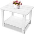 Relefree Outdoor Patio Rectangular Side Table 22.8 2-Tier End Table for Adirondack Chair Backyard Garden Pool Lawn Beach White