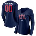 Women's Fanatics Branded Navy Atlanta Braves Personalized Hometown Legend Long Sleeve V-Neck T-Shirt