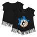 Girls Toddler Tiny Turnip Black Miami Marlins Baseball Bow Fringe T-Shirt