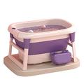 Baby Bath Support Foldable Bathtub, Newborn Baby Bath Tub Stand - Plastic Collapsible Baby Bathing Tub Non-Slip Legs Folding Bath Tubs Toddler Baths Shower Basin Travel,Purple,with Thermometer