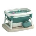 Baby Bath Support Foldable Bathtub, Newborn Baby Bath Tub Stand - Plastic Collapsible Baby Bathing Tub Non-Slip Legs Folding Bath Tubs Toddler Baths Shower Basin Travel,Green,Without Thermometer