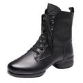 Men's Dance Boots Split Sole Latin Modern Dance Shoes Soft Leather Side Zipper Low Heel,Black,6 UK