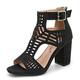 LIPIJIXI Fashion Peep Toe Booties for Women Cutout Block Heels Sandals Gladiator Summer Mesh Booties Black Open Toe Booties with Zipper Size 43