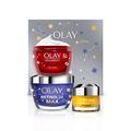 Olay Moisturiser Gift Box, Womens Skin Care Gift Sets & Kits, Vitamin C + AHA 24 Eye Cream 15ml, Retinol 24 MAX Night Cream 50ml & Regenerist Face Cream 50ml for Smooth & Glowing Skin