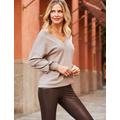 Sosandar Womens V-Neck Blouson Sleeve Relaxed Jumper - Tan, Tan