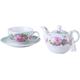 London Boutique for One Teapot Cup suacer Set Shaby Chic Flora Bird Rose Butterfly Porcelain Gift Box (Teal)