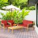 Gymax 4PCS Patio Acacia Wood Furniture Set PE Rattan Conversation Set