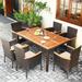 Costway 7PCS Patio Rattan Dining Set Armrest Cushioned Chair Wooden - See Details