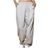 Mrat Pants For Women Graphic Full Length Pants Ladies Street Style Fashion Design Sense Multi Pocket Overalls Low Waist Sports Pants Workout Pants for Female White XS