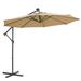 10 Ft Outdoor Patio Umbrella with 32 Solar LED Lights Hanging Cantilever Pergola with Crank System and Wind Vented Canopy Round Sunshade with 8 Steel Ribs for Garden Deck Backyard Pool Taupe