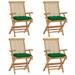 ikayaa Patio Chairs with Green Cushions 4 pcs Solid Teak Wood