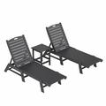WestinTrends Malibu 3 Pieces Chaise Lounge Set with Side Table All Weather Poly Lumber Outdoor Lounge Chairs Set of 2 and End Table Gray