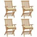 Suzicca Patio Chairs with White Cushions 4 pcs Solid Teak Wood