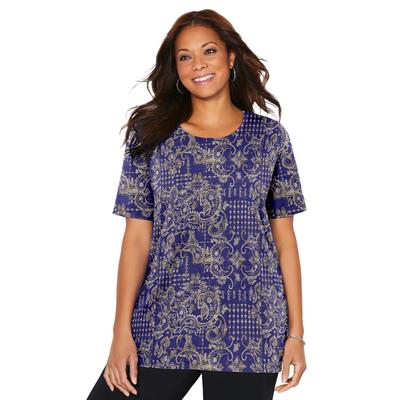 Plus Size Women's Suprema Ultra-Soft Scoopneck Tee by Catherines in Navy Tonal Patchwork (Size 3XWP)