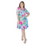 Plus Size Lilac Floral Print Elbow Sleeve T Shirt Swing Dress