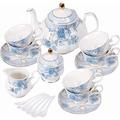 Alcott Hill® Flowers Porcelain Tea Set, tea Cup & Saucer Set, service For 6, wedding Teapot Sugar Bowl Cream Pitcher | 4.72 H x 6.69 W in | Wayfair