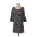Charlotte Russe Casual Dress - Shift Scoop Neck 3/4 sleeves: Blue Chevron/Herringbone Dresses - Women's Size X-Small