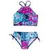 YDOJG 2 Pcs Girl Swimwear Floral Tops Drawstring Bikini Bottoms Suit Girls Suit Girls Bikini New Split Water Drop Print Bikini For 13-14 Years