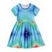 Fesfesfes Girls Summer Dress Short-sleeved Dress Tie-dye Pattern Knee Length Dress Round Neck Dress 8T Spring Saving