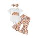 Newborn Outfit Baby Girl Romper Floral Bell Bottoms Headband Summer Clothes 3Pcs