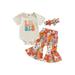 Newborn Outfit Baby Girl Romper Floral Bell Bottoms Headband Summer Clothes 3Pcs