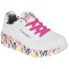 Sneaker SKECHERS "UNO LITE-LOVELY LUV", Kinder, Gr. 29, bunt (weiß, multi, 2), Lederimitat, Textil, kontrastfarbene Details, sportlich, Schuhe, Schnürschuh mit bedruckter Sohle, Größenschablone zum Download