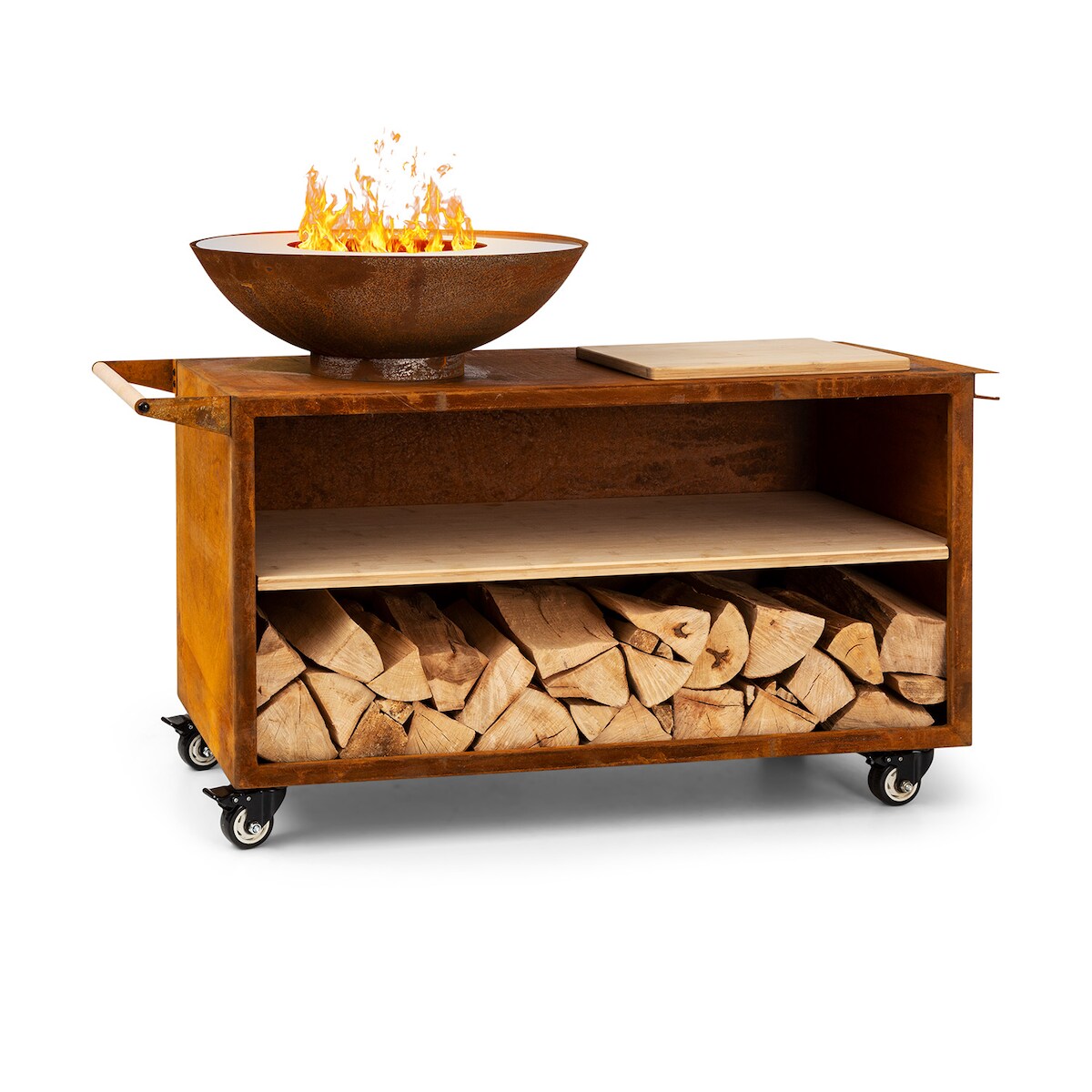 Blumfeldt Savage 2.0 Wide Feuerschale Grill Bambus-Schneidebrett Wetterschutz Rost Image