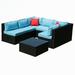 Latitude Run® 78.71" Wide Outdoor Patio Sectional w/ Cushions Wicker/Rattan/Metal in Black/Blue | 25.61 H x 98.4 W x 48.2 D in | Wayfair