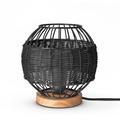 Rotin Suspension Salon Lampe à Poser Boho Lampe En Cage Table De Chevet Métal Noir (Ø20 cm), Lampe