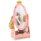 Costway Kids Full Length Mirror with 360 Degree Rotatable Design and Shelf-Pink