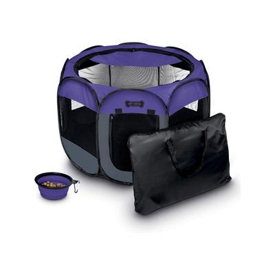 Ruff 'N Ruffus Portable Foldable Cat & Dog Playpen, Carrying Case, & Travel Bowl, Purple, Large