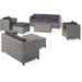 Noble House Puerta 9 Piece Wicker Sectional Chat Set in Black/Gray