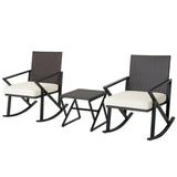 Vicamelia 3 Piece Patio Rocking Set Hand-Woven Mix Brown PE Wicker Rocking Chairs with Side Table Metal Frame Modern Patio Set for Yard Bistro Porch Lawn