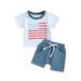 Sunisery Baby Boys 4th of July Outfits Independence Day Short Sleeve Star Letter Print T-Shirts + Shorts Summer Clothes Set