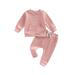 Diconna Toddler Baby Girl Boy Clothes Long Sleeve Sweatshirt Top Elastic Waist Pants Set Causal 2Pcs Outfit Pink 12-18 Months