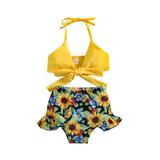 Qtinghua Toddler Baby Girl Swimsuit Sunflower Sling Halter Crop Tops Panties Bottoms Bathing Suit 2PCS Bikini Set Yellow 12-18 Months