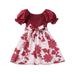 ZHAGHMIN Girl Sleeveless Dress Girl S Casual Dress Summer Scoop Neck Short Sleeves Floral Flowy Print Bowknot Sundress Dress Lace Panel Dress Toddler Christmas Dress Toddler Girl Girls Plaid Dress B