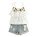 ZIZOCWA Cute Summer Outfits for Girls 10-12 Years Old Embroidery Girl Clothes T-Shirt+Denim Baby Kids Jeans Outfits Toddler Set Shorts Girls Outfits&Set Baby Girls Clothes for Girls Size 14-16 Monog